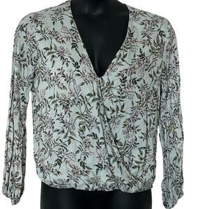 Somedays Lovin Crossover Top XS long Sleeve Mint Pink Flowers Lovely